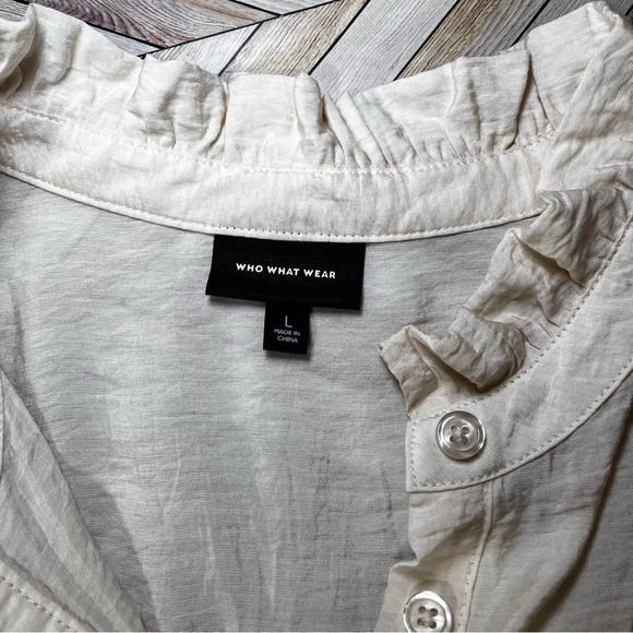Who What Wear Long Sleeve Vintage Inspired Button Front Blouse Cream Ruffle - Picture 2 of 12